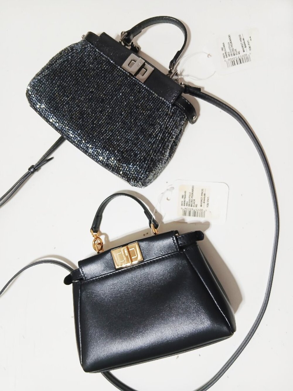 NWT FENDI Limited Edition Micro Peekaboo Set 2 Black Beaded & Nappa Leather Bag
